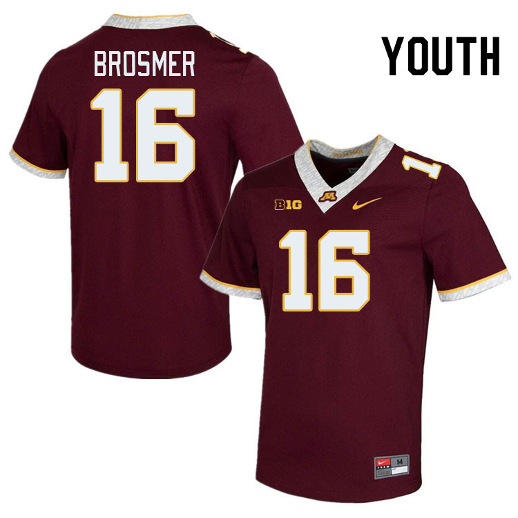 Youth #16 Max Brosmer Minnesota Golden Gophers College Football Jerseys Stitched-Maroon